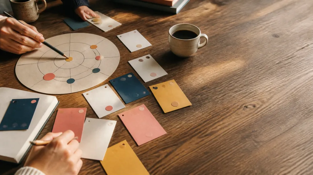 Workshop materials arranged for a behavioral sales strategy session